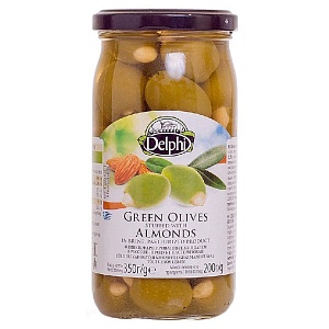 Оливки DELPHI фаршированые миндалем в рассоле /стекло/ 350г*12