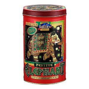 Чай BATTLER ELEPHANT FESTIVE Цейлонский черный (FBOP) + фрукт.коктейль "ПРАЗДНИЧНЫЙ СЛОН" /жесть/ 150г*6