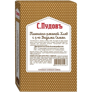 Смесь хлебная С.Пудовъ "Пшенично-ржаной хлеб с 5-ю видами семян" карт/кор 500г*15