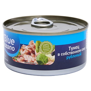 Тунец BLUE OCEANO натуральный в собственном соку, рубленый /ж/б ключ/ 185г*24
