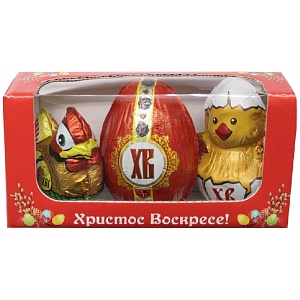 Шоколад фигурный ПН-63 "Курочка с цыплёнком и яйцом ХВ с сюрпризом (в коробочке) /гофрокороб/ 85г*20