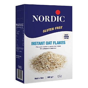 Хлопья NORDIC INSTANT OAT FLAKES овсяные из цельного зерна БЕЗ ГЛЮТЕНА /картон/ 500г*12