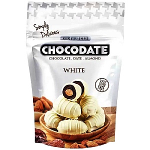 Конфеты CHOCODATE WHITE Финики с миндалём в белом шоколаде /дой-пак/ 100г*12