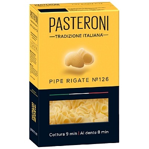 Макаронные изделия PASTERONI PIPE RIGATE №126 / Пипе Ригате /картон/ 400г*12