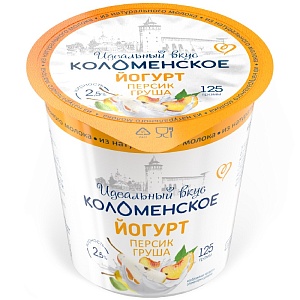 Йогурт КОЛОМЕНСКИЙ мдж 2,5% ПЕРСИК-ГРУША /пэт/ 125г*4