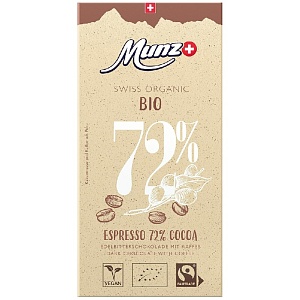 Шоколад MUNZ BIO горький 72% какао с кофе 100г*12