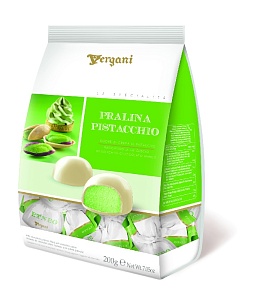 Конфеты VERGANI Pralina Pistacchio белый шоколад с начинкой фисташкойвый крем /пакет/ 200г*24