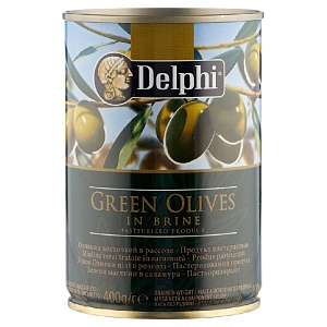 Оливки DELPHI с косточкой SUPERIOR 261-290 /жесть/ 400г*12