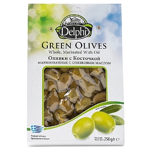 Оливки DELPHI с косточкой маринованные с оливковым маслом /вакуум/ 250г*8