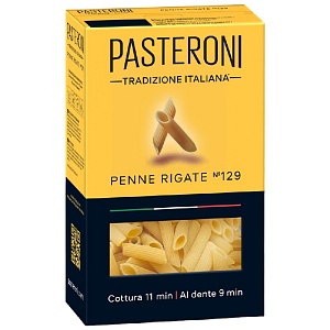 Макаронные изделия PASTERONI PENNE RIGATE №129 / Перья рифленые /картон/ 400г*12