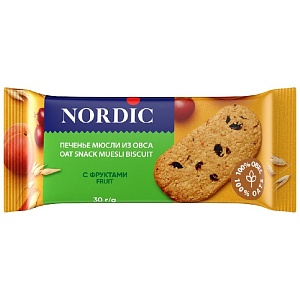 Печенье мюсли NORDIC из овса с ФРУКТАМИ /шоубокс/ 30г*20