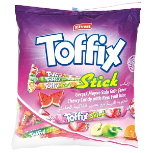 Конфеты ELVAN Toffix Stick Mix стики Фруктовый микс 1000г*8