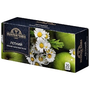 Чай ЗОЛОТАЯ ЧАША Летний чёрный с ромашкой, яблоком и корицей (20пак*1,5г) 30г*24