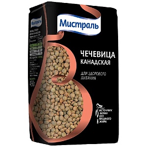 Чечевица МИСТРАЛЬ Зеленая крупная Канадская /пакет/ 450г*12