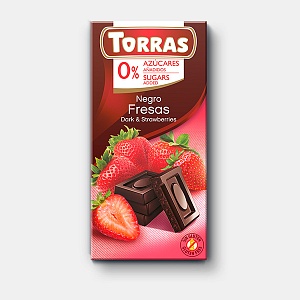 Шоколад TORRAS CLASSIC LINE темный с кусочками клубники, без сахара 75г*10