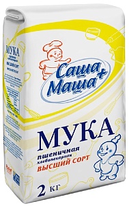 Мука Саша+Маша пшеничная хлебопекарная в/с бум/пак 2кг*6