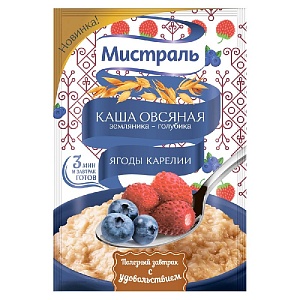 Каша МИСТРАЛЬ овсяная "Ягоды карелии" земляника-голубика /пакет/ 40г*25