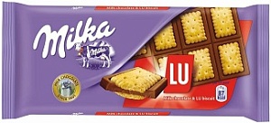 Шоколад MILKA молочный "Лу" с печеньем LU 87г*18