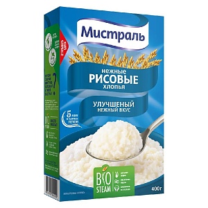 Хлопья МИСТРАЛЬ Рисовые Нежные /картон/ 400г*12