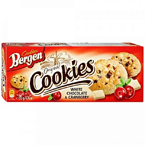 Печенье BERGEN "ORIGINAL COOKIES" с кусочками белого шоколада и клюквой 130г*27