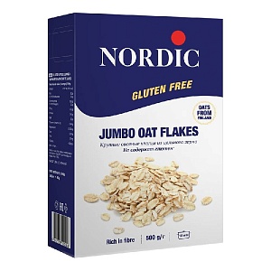 Хлопья NORDIC JUMBO OAT FLAKES овсяные крупные БЕЗ ГЛЮТЕНА /картон/ 500г*12