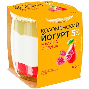 Йогурт КОЛОМЕНСКИЙ мдж 5% МАЛИНА-ГРУША /стекло/ 170г*4