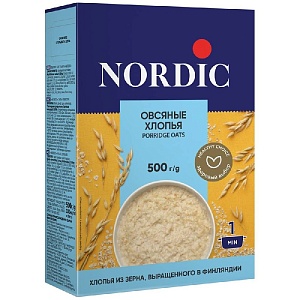 Хлопья NORDIC PORRIDGE OATS овсяные /картон/ 500г*12