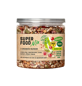 Смесь семян SUPER FOOD Mix с клюквой и яблоком /пл.банка с ключом/ 260г*6