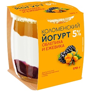 Йогурт КОЛОМЕНСКИЙ мдж 5% ОБЛЕПИХА-ЕЖЕВИКА /стекло/ 170г*4