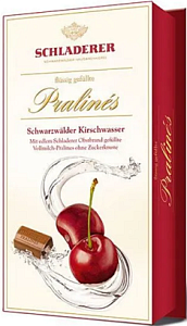 Конфеты SCHLADERER Kirschwasser 2410 из молочного шоколада (без сахарной кор.) с вишневым и бренди /картон/ 127г*8