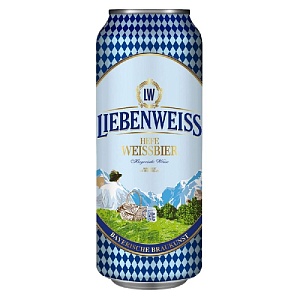 Пиво LIEBENWEISS Hefe-Weissbier 5.1% Нефильтрованное пшеничное /жесть/ 0,5л*24