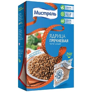 Гречка МИСТРАЛЬ Ядрица (5х80г) в пакетиках /картон/ 400г*6