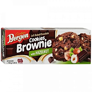 Печенье BERGEN BROWNIE шоколадное с кус. шок. и лесн. орехом /картон/ 126г*27