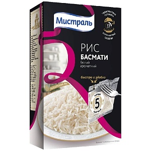 Рис МИСТРАЛЬ Басмати (5х80г) в пакетиках /картон/ 400г*6