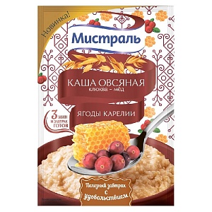 Каша МИСТРАЛЬ овсяная "Ягоды карелии" клюква-мед /пакет/ 40г*25