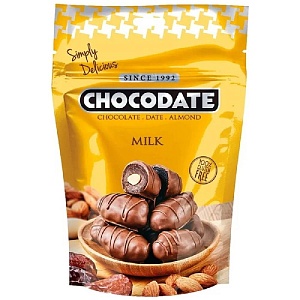 Конфеты CHOCODATE MILK Финики с миндалем в молочном шоколаде /дой-пак/ 100г*12