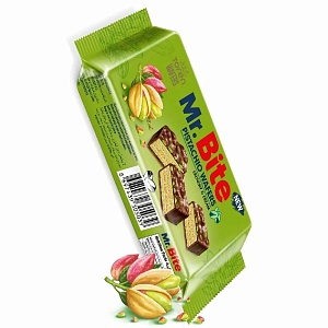 Вафли TOREN Mr.Bite в шоколадной глазури из молочного шоколада с фисташковой начинкой 32г*24