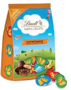Яйца шоколадные LINDT Mini Eggs ассорти: молочный, пралине, темный /пакет/ 350г*18