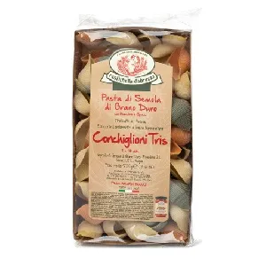 Макаронные изделия RUSTICHELLA D'ABRUZZO без яиц с томатом и шпинатом Конкильони Трис 500г*12