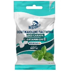 Пастилки BESTORME БАД "Иммуно+" Освежающие без сахара с витамином С со вкусом МЯТЫ /пакет/ 20г*12