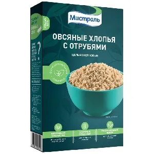 Хлопья МИСТРАЛЬ Овсяные с ОТРУБЯМИ /картон/ 400г*12