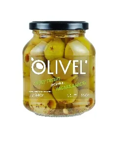 Оливки OLIVEL зеленые СУПЕР ГИГАНТ без косточки пряные в рассоле с маслом /стекло/ 340г*6