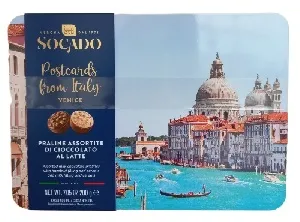 Конфеты SOCADO ассорти из молочного шоколада "Открытка из Италии - Венеция" /жесть/ 200г*8