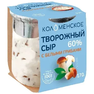 Сыр КОЛОМЕНСКИЙ творожный "С БЕЛЫМИ ГРИБАМИ" мдж в сухом веществе не менее 60% /стекло/ 170г*4