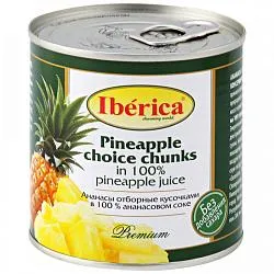 Ананасы IBERICA кусочками в собственном соку /жесть/ 565г*24