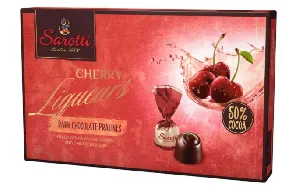 Конфеты SAROTTI Cherry Liqueurs в темном шоколаде с цельной вишней и вишневым ликером /картон/ 250г*10