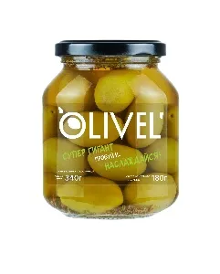Оливки OLIVEL зеленые СУПЕР ГИГАНТ с косточкой пряные в рассоле с маслом /стекло/ 340г*6