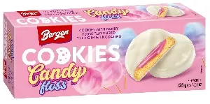 Печенье BERGEN Candy floss с начинкой со вкусом сахарной ваты, покрытое молочной глазурью /картон/ 128г*18