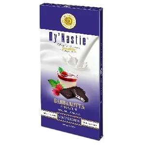 Шоколад Dy`Nastie молочный "Панна-котта" c начинкой пралине и кусочками малины (шоубокс 10шт) 100г*40