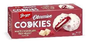 Печенье BERGEN Obsession - Red Velvet с начинкой, покрытое белым шоколадом /картон/ 128г*18